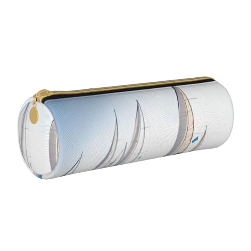 AMINNU Sailing Zylinder-Federmäppchen, strapazierfähiges Federmäppchen, Schüler-Federmäppchen, Reißverschluss-Federmäppchen, geeignet für Schulen und Büros, Unisex, weiß, Einheitsgröße, Kosmetiktasche von AMINNU