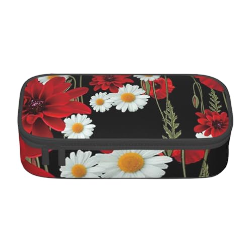 AMINNU Schöne Blumen Große Kapazität Federmäppchen, Multifunktionales Federmäppchen, Federmäppchen für Teenager, mit Reißverschluss, geeignet für Schulen und Büros., Schwarz , Einheitsgröße, von AMINNU