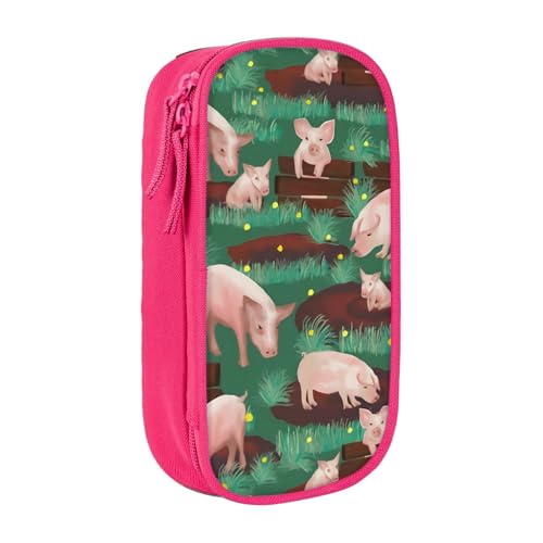 AMINNU Schweine im Bauernhof Federmäppchen, Multifunktionales Federmäppchen, Schülermäppchen, mit Reißverschluss, geeignet für Schulen und Büros, Unisex, rose, Einheitsgröße, Kosmetiktasche von AMINNU