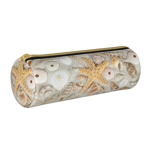 AMINNU Seashell Sandy Beach Zylinder-Federmäppchen, strapazierfähiges Federmäppchen, Schüler-Federmäppchen, Reißverschluss-Federmäppchen, geeignet für Schulen und Büros, Unisex, weiß, Einheitsgröße, von AMINNU