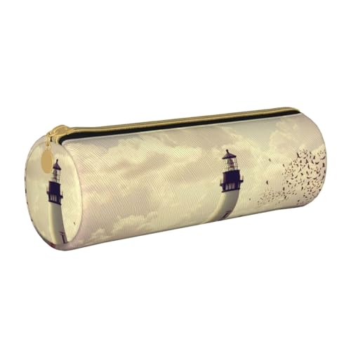 AMINNU Seaside Zylinder-Federmäppchen, strapazierfähiges Federmäppchen, Schüler-Federmäppchen, Reißverschluss-Federmäppchen, geeignet für Schulen und Büros, Unisex, weiß, Einheitsgröße, Kosmetiktasche von AMINNU