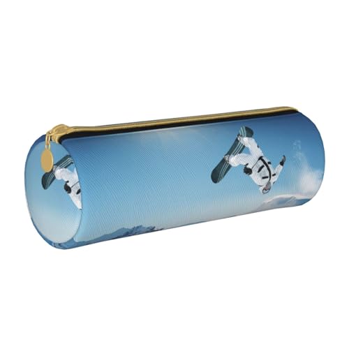 AMINNU Snowboard Zylinder Federmäppchen Langlebig Federmäppchen Schüler Federmäppchen Reißverschluss Federmäppchen Geeignet für Schulen und Büros, Unisex, weiß, Einheitsgröße, Kosmetiktasche von AMINNU