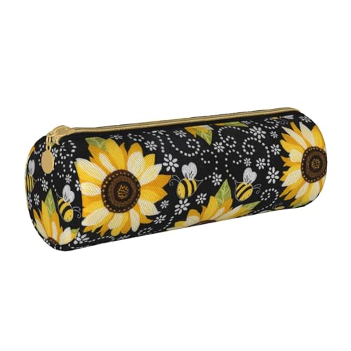 AMINNU Sonnenblume Zylinder Federmäppchen Langlebig Federmäppchen Schüler Federmäppchen Reißverschluss Federmäppchen Geeignet für Schulen und Büros, Unisex, weiß, Einheitsgröße, Kosmetiktasche von AMINNU