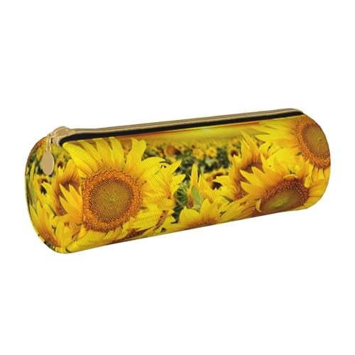 AMINNU Sonnenblumenmuster Zylinder-Federmäppchen, strapazierfähiges Federmäppchen, Schüler-Federmäppchen, Reißverschluss-Federmäppchen, geeignet für Schulen und Büros, Unisex, weiß, Einheitsgröße, von AMINNU