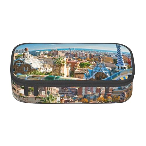 AMINNU Spanien Wasserstadt Große Kapazität Federmäppchen, Multifunktionales Federmäppchen, Federmäppchen für Teenager, mit Reißverschluss, geeignet für Schulen und Büros, Schwarz , Einheitsgröße, von AMINNU