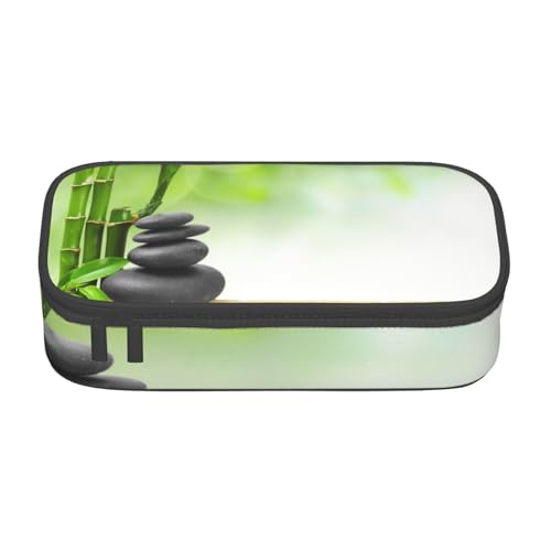 AMINNU Stein Bambus Große Kapazität Federmäppchen Multifunktional Federmäppchen Mäppchen für Teenager mit Reißverschluss Geeignet für Schulen und Büros, Schwarz , Einheitsgröße, Kosmetiktasche von AMINNU