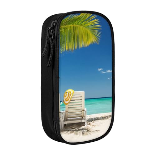 AMINNU Strand Palme Stühle Boote Federmäppchen Multifunktionales Federmäppchen Schülermäppchen mit Reißverschluss Geeignet für Schulen und Büros, Unisex, Schwarz , Einheitsgröße, Kosmetiktasche von AMINNU