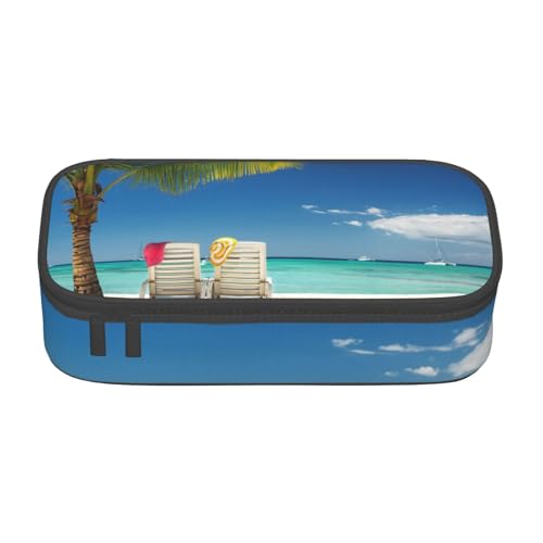 AMINNU Strand Palme Stühle Boote Große Kapazität Federmäppchen Multifunktional Federmäppchen für Teenager mit Reißverschluss Geeignet für Schulen und Büros, Schwarz , Einheitsgröße, Kosmetiktasche von AMINNU