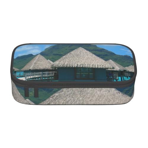 AMINNU Tahiti Beach Große Kapazität Federmäppchen, Multifunktionales Federmäppchen, Federmäppchen für Teenager, mit Reißverschluss, Geeignet für Schulen und Büros, Schwarz , Einheitsgröße, von AMINNU