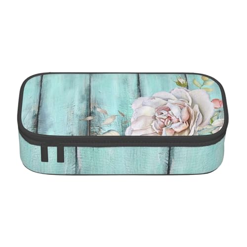 AMINNU Teal Barn Door Floral Große Kapazität Federmäppchen, Multifunktionales Federmäppchen, Federmäppchen für Teenager, mit Reißverschluss, Geeignet für Schulen und Büros, Schwarz , Einheitsgröße, von AMINNU