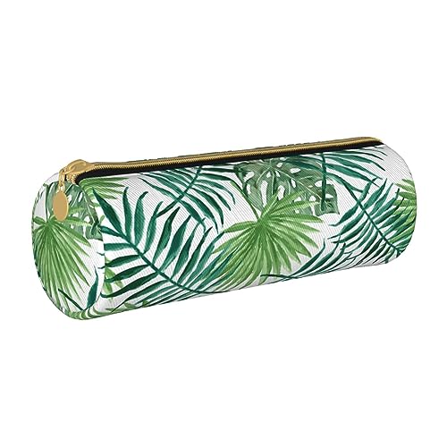 AMINNU Transparentes Palmblattmuster Zylinder-Federmäppchen, strapazierfähiges Federmäppchen, Schüler-Federmäppchen, Reißverschluss-Federmäppchen, geeignet für Schulen und Büros, Unisex, weiß, von AMINNU