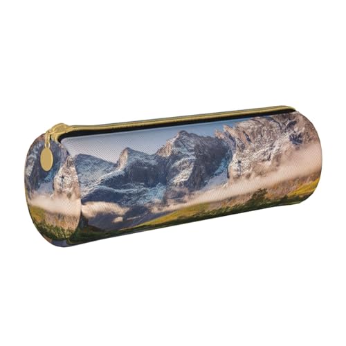 AMINNU Travel Mountain Scenery Zylinder-Federmäppchen, strapazierfähiges Federmäppchen, Schüler-Federmäppchen, Reißverschluss-Federmäppchen, geeignet für Schulen und Büros, Unisex, weiß, von AMINNU