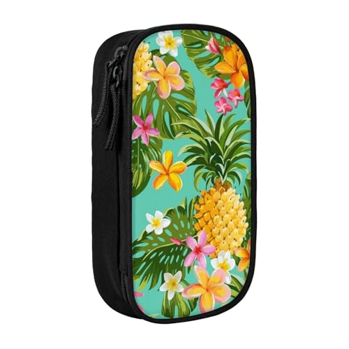 AMINNU Tropische Frucht Ananas Federmäppchen, Multifunktionales Federmäppchen, Schülermäppchen, mit Reißverschluss, geeignet für Schulen und Büros, Unisex, Schwarz , Einheitsgröße, Kosmetiktasche von AMINNU