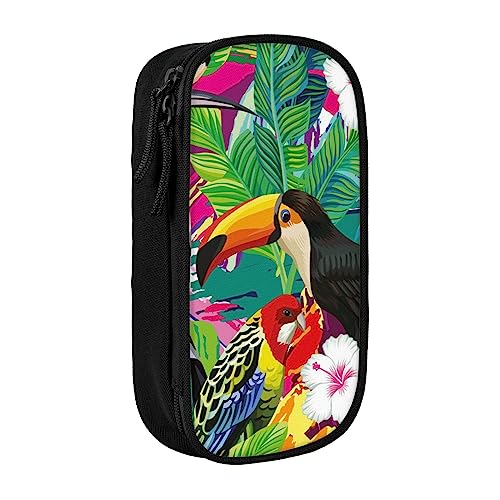 AMINNU Tropische Vögel und Pflanzenblatt Federmäppchen, Multifunktionales Federmäppchen, Schülermäppchen, mit Reißverschluss, geeignet für Schulen und Büros, Unisex, Schwarz , Einheitsgröße, von AMINNU