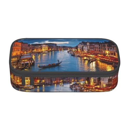 AMINNU Venice Night Große Kapazität Federmäppchen, Multifunktionales Federmäppchen, Federmäppchen für Teenager, mit Reißverschluss, geeignet für Schulen und Büros, Schwarz , Einheitsgröße, von AMINNU