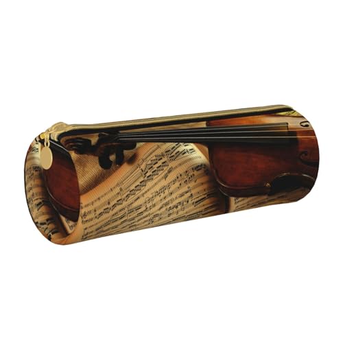 AMINNU Violine und Buch Zylinder Federmäppchen, strapazierfähiges Federmäppchen, Schüler-Federmäppchen, Reißverschluss-Federmäppchen, geeignet für Schulen und Büros, Unisex, weiß, Einheitsgröße, von AMINNU