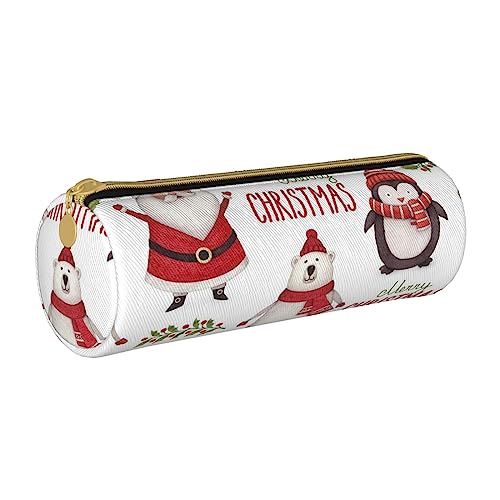 AMINNU Weihnachten Santa Claus Zylinder Federmäppchen Langlebig Federmäppchen Schüler Federmäppchen Reißverschluss Federmäppchen Geeignet für Schulen und Büros, Unisex, weiß, Einheitsgröße, von AMINNU