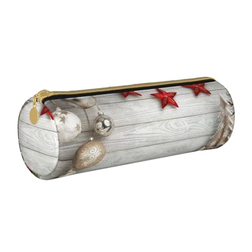 AMINNU Weihnachtsbaum und Glocken Zylinder-Federmäppchen, langlebiges Federmäppchen, Schüler-Federmäppchen, Reißverschluss-Federmäppchen, geeignet für Schulen und Büros, Unisex, weiß, Einheitsgröße, von AMINNU