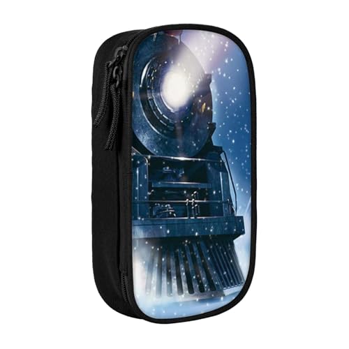 AMINNU Winter Weihnachten Schnee Nacht Eisenbahn Zug Federmäppchen Multifunktions Federmäppchen Schülermäppchen mit Reißverschluss Geeignet für Schulen und Büros, Unisex, Schwarz , Einheitsgröße, von AMINNU