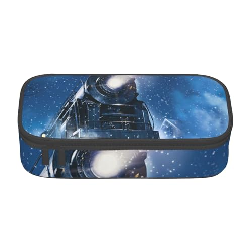 AMINNU Winter Weihnachten Schnee Nacht Eisenbahn Zug Große Kapazität Federmäppchen Multifunktional Federmäppchen für Teenager mit Reißverschluss Geeignet für Schulen und Büros, Schwarz , von AMINNU