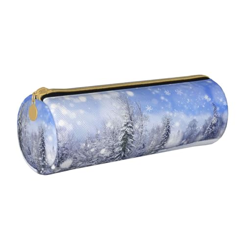 AMINNU Winterlandschaft Zylinder Federmäppchen Langlebig Federmäppchen Schüler Federmäppchen Reißverschluss Federmäppchen Geeignet für Schulen und Büros, Unisex, weiß, Einheitsgröße, Kosmetiktasche von AMINNU