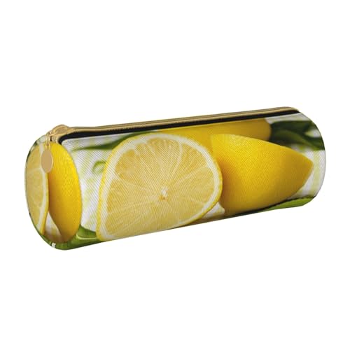 AMINNU Yellow Lemon Zylinder-Federmäppchen, strapazierfähiges Federmäppchen, Schüler-Federmäppchen, Reißverschluss-Federmäppchen, geeignet für Schulen und Büros, Unisex, weiß, Einheitsgröße, von AMINNU