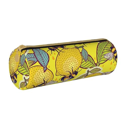 AMINNU Yellow Lemon Zylinder-Federmäppchen, strapazierfähiges Federmäppchen, Schüler-Federmäppchen, Reißverschluss-Federmäppchen, geeignet für Schulen und Büros, Unisex, weiß, Einheitsgröße, von AMINNU