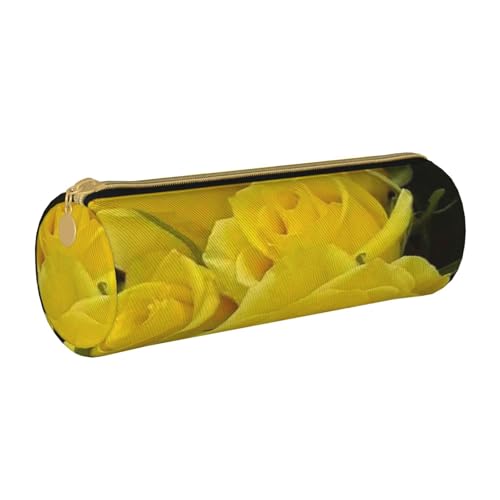 AMINNU Yellow Roses Zylinder-Federmäppchen, strapazierfähiges Federmäppchen, Schüler-Federmäppchen, Reißverschluss-Federmäppchen, geeignet für Schulen und Büros, Unisex, weiß, Einheitsgröße, von AMINNU