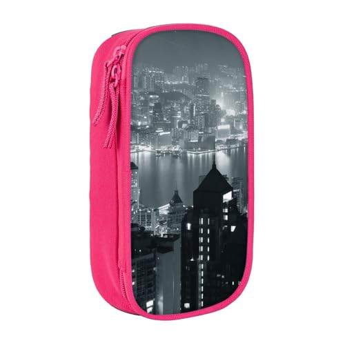 Aerial Night of View Hong Kong Federmäppchen, Multifunktionales Federmäppchen, Schülermäppchen, mit Reißverschluss, geeignet für Schulen und Büros, Unisex, rose, Einheitsgröße, Kosmetiktasche von AMINNU