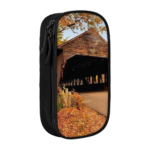 Albany Covered Bridge Federmäppchen, Multifunktionales Federmäppchen, Schüler-Federmäppchen, mit Reißverschluss, geeignet für Schulen und Büros, Unisex, Schwarz , Einheitsgröße, Kosmetiktasche von AMINNU