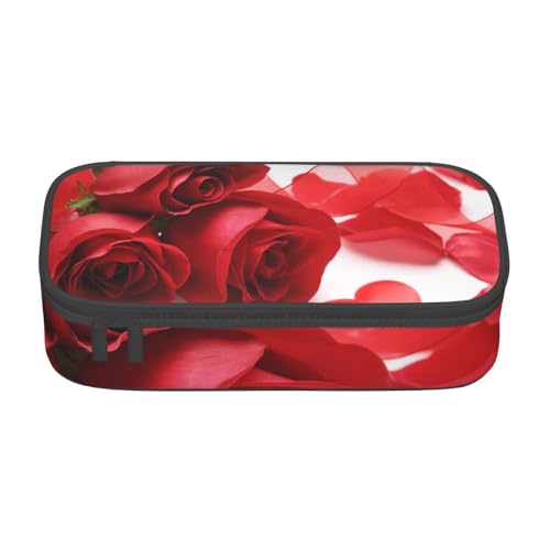 Rose und Rot Blütenblatt Große Kapazität Federmäppchen Multifunktional Federmäppchen für Teenager mit Reißverschluss Geeignet für Schulen und Büros, Schwarz , Einheitsgröße, Kosmetiktasche von AMINNU