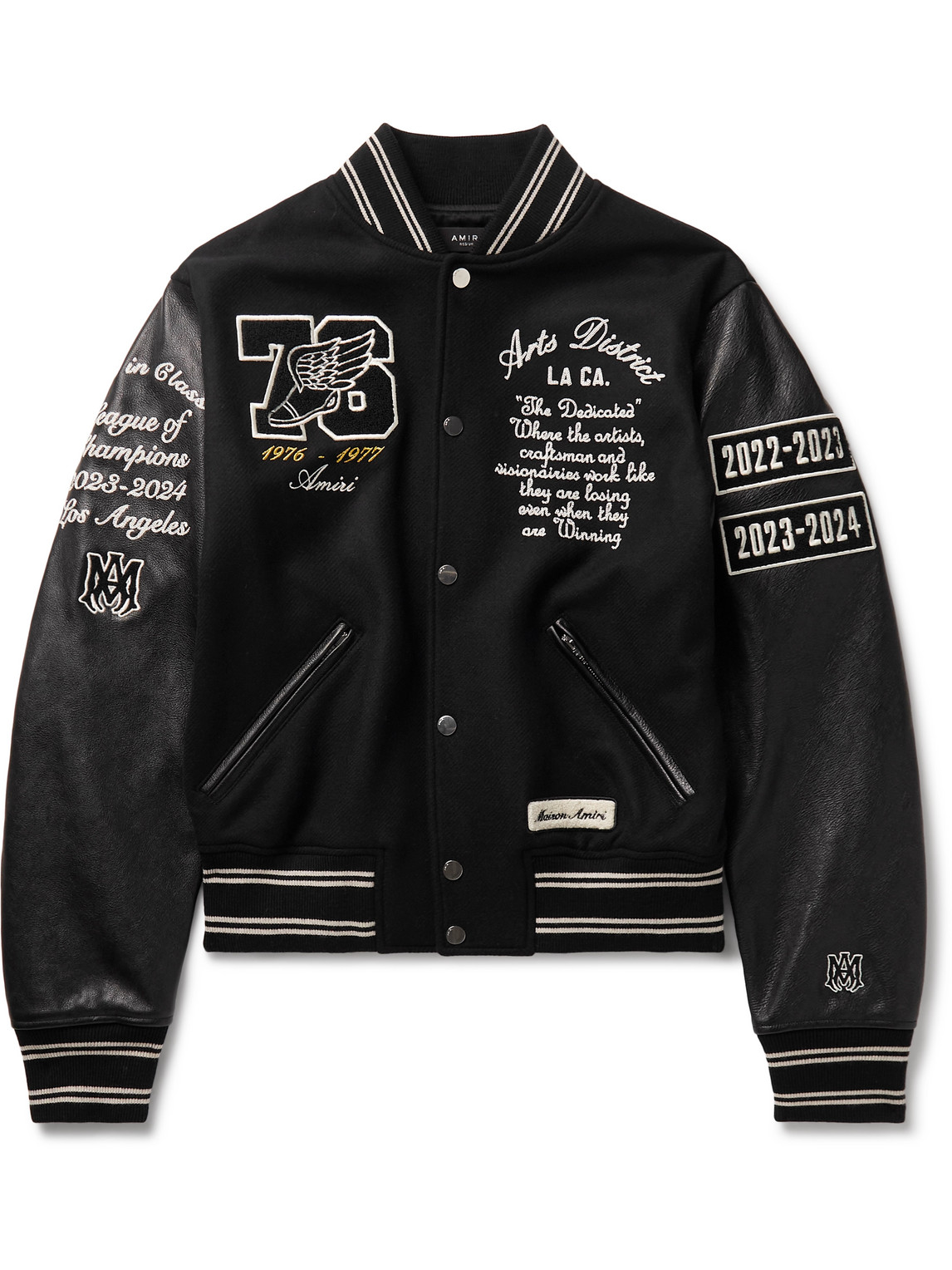 AMIRI - Appliquéd Embroidered Leather and Melton Wool-Blend Varsity Jacket - Men - Black - IT 54 von AMIRI