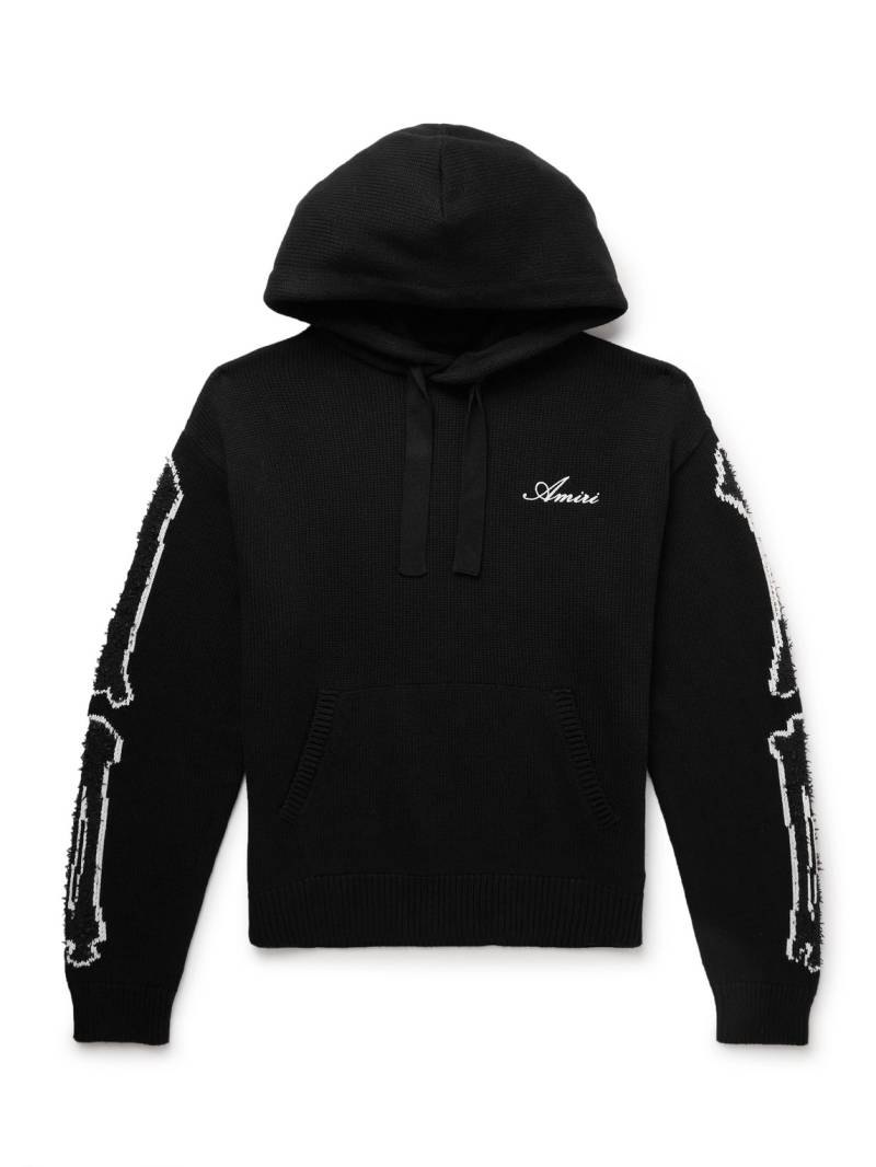 AMIRI - Bones Logo-Embroidered Intarsia-Knit Cotton-Blend Hoodie - Men - Black - L von AMIRI