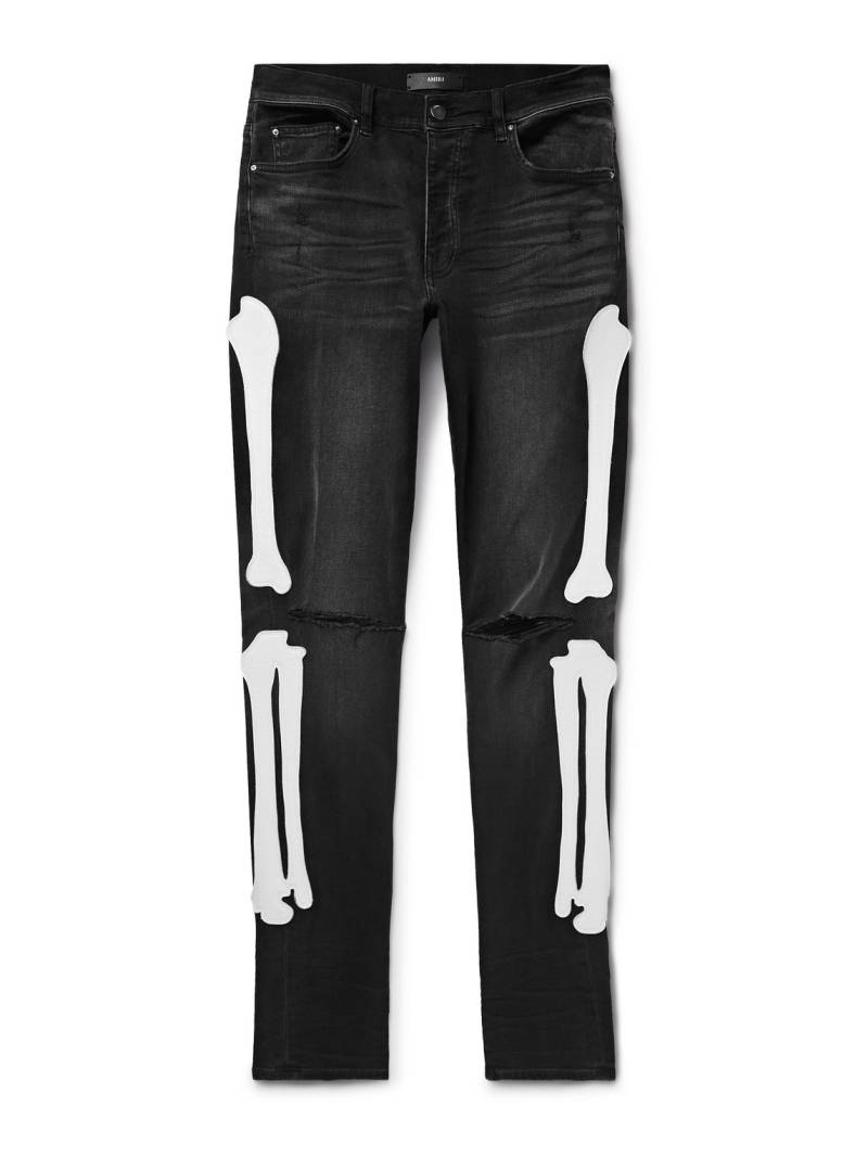 AMIRI - Bones Skinny-Fit Appliquéd Distressed Jeans - Men - Black - UK/US 32 von AMIRI