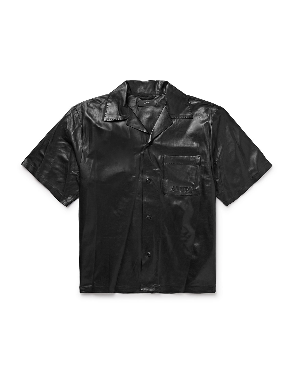 AMIRI - Camp-Collar Logo-Embossed Leather Shirt - Men - Black - IT 48 von AMIRI