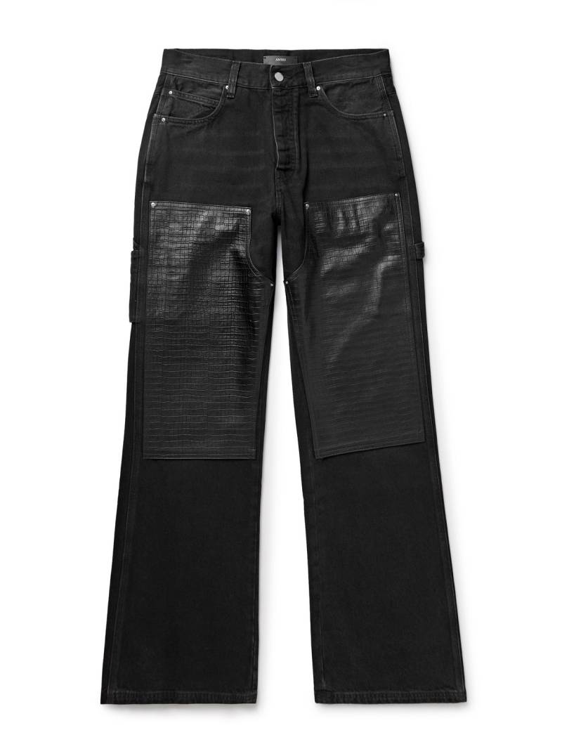 AMIRI - Carpenter Straight-Leg Croc-Effect Leather-Trimmed Jeans - Men - Black - UK/US 32 von AMIRI