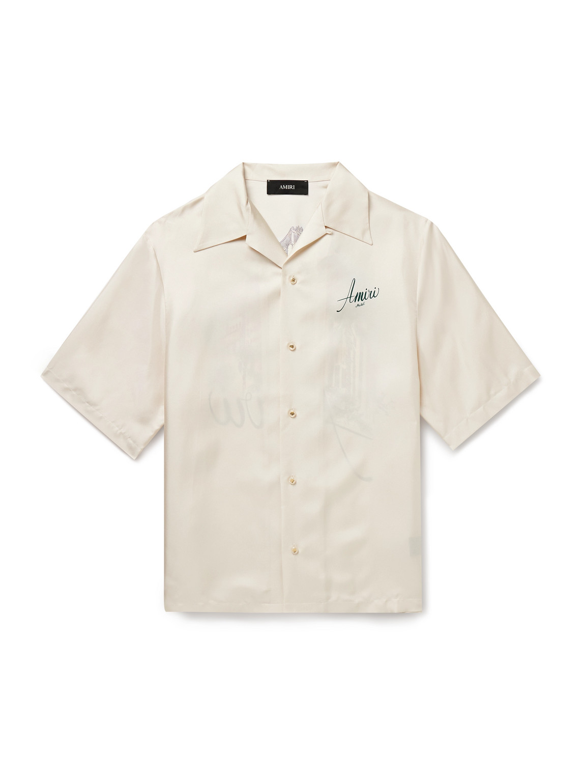 AMIRI - Convertible-Collar Logo-Print Silk-Twill Shirt - Men - Neutrals - S von AMIRI