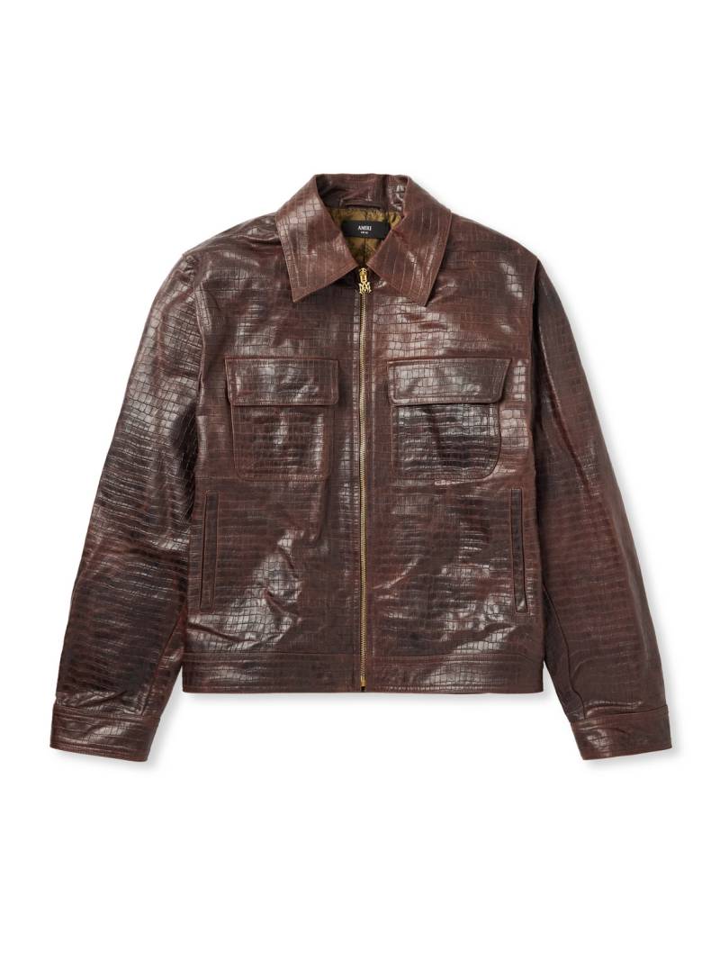 AMIRI - Croc-Effect Leather Jacket - Men - Brown - IT 52 von AMIRI