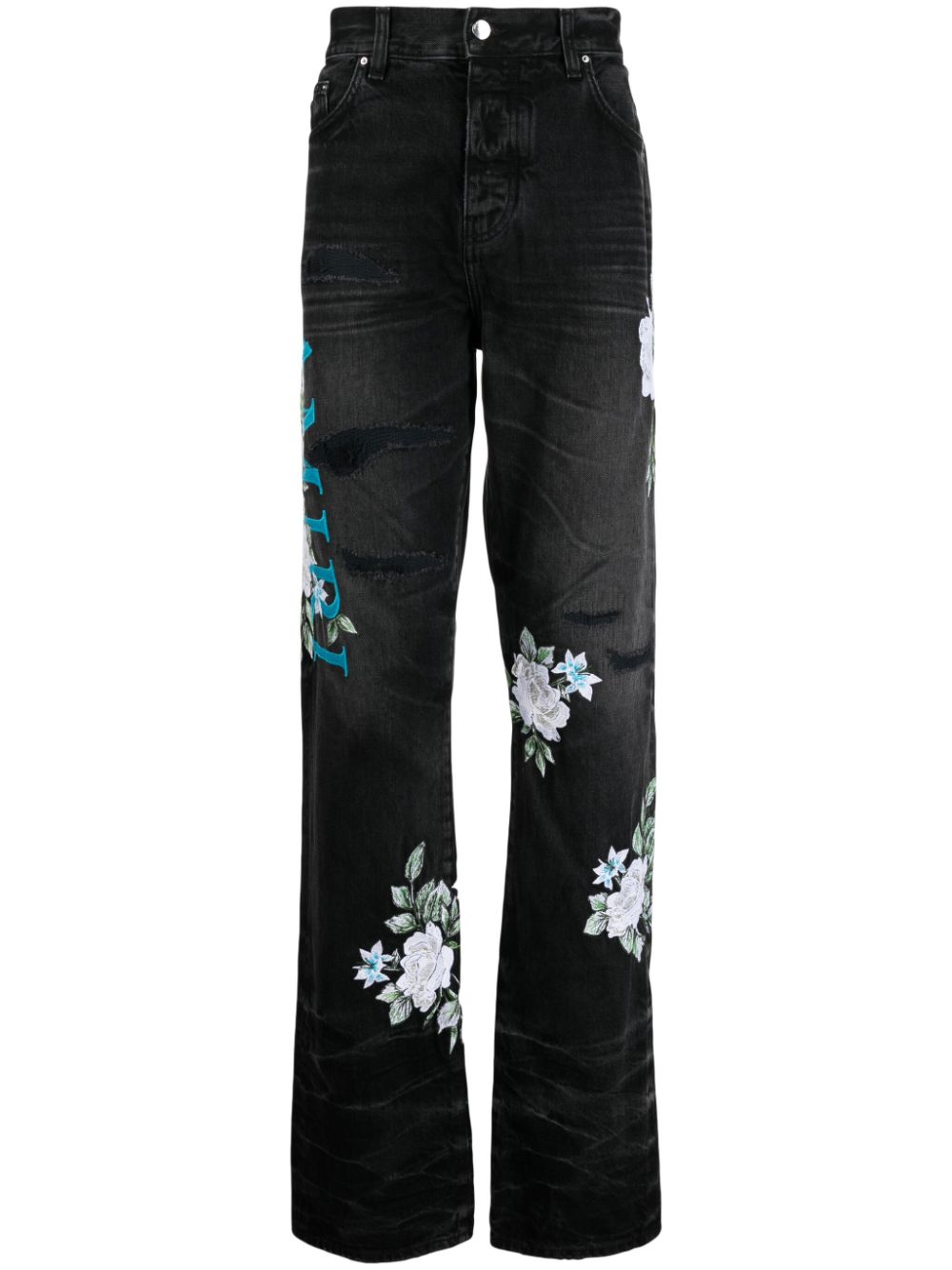 AMIRI Gerade Jeans mit Blumen-Print - Schwarz von AMIRI