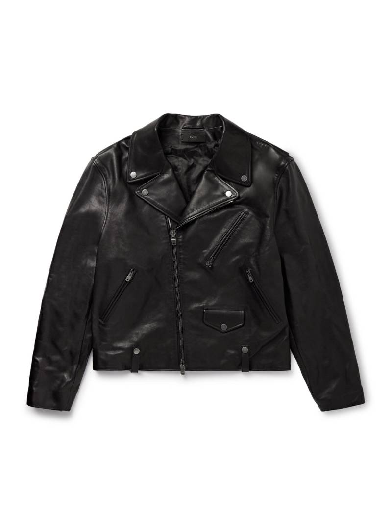 AMIRI - Hollywood Cropped Logo-Appliquéd Leather Biker Jacket - Men - Black - IT 48 von AMIRI