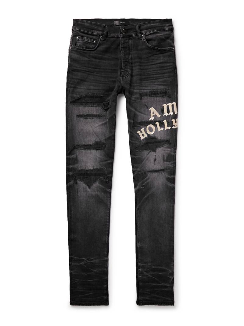 AMIRI - Hollywood Skinny-Fit Logo-Flocked Distressed Jeans - Men - Black - UK/US 31 von AMIRI