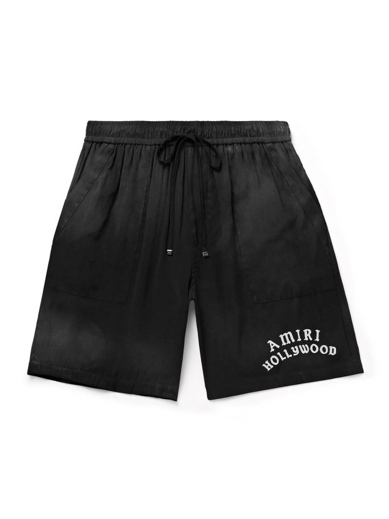 AMIRI - Hollywood Straight-Leg Logo-Flocked Modal-Blend Drawstring Shorts - Men - Black - S von AMIRI
