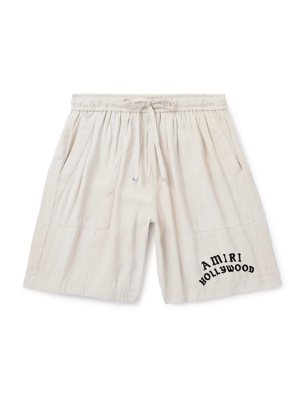 AMIRI - Hollywood Straight-Leg Logo-Flocked Modal-Blend Drawstring Shorts - Men - Neutrals - S AMIRI - Hollywood Straight-Leg Logo-Flocked Modal-Blend Drawstring Shorts - Men - Neutrals - S von AMIRI