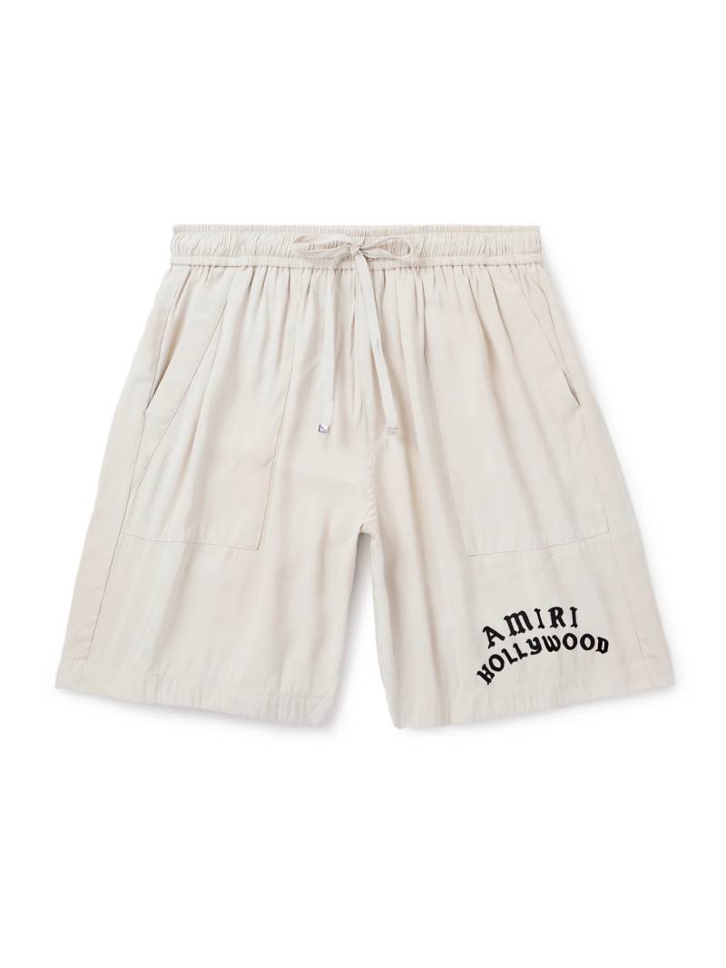 AMIRI - Hollywood Straight-Leg Logo-Flocked Modal-Blend Drawstring Shorts - Men - Neutrals - XL von AMIRI