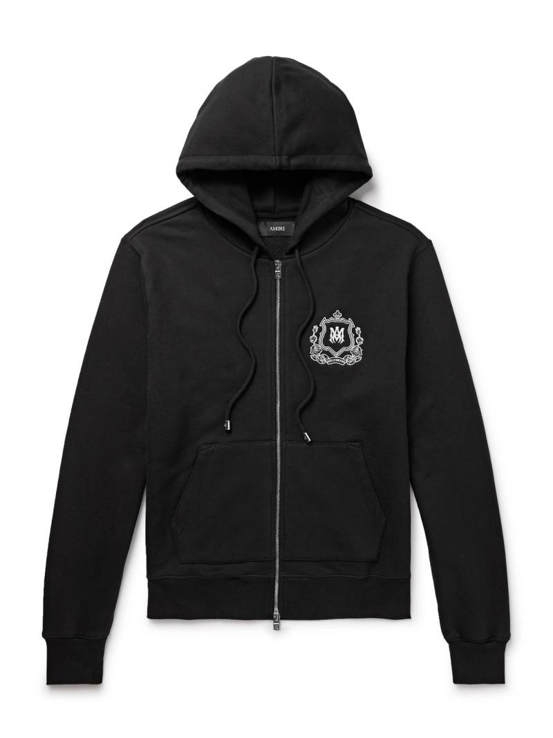 AMIRI - Logo-Embroidered Cotton-Jersey Zip-Up Hoodie - Men - Black - XXL von AMIRI