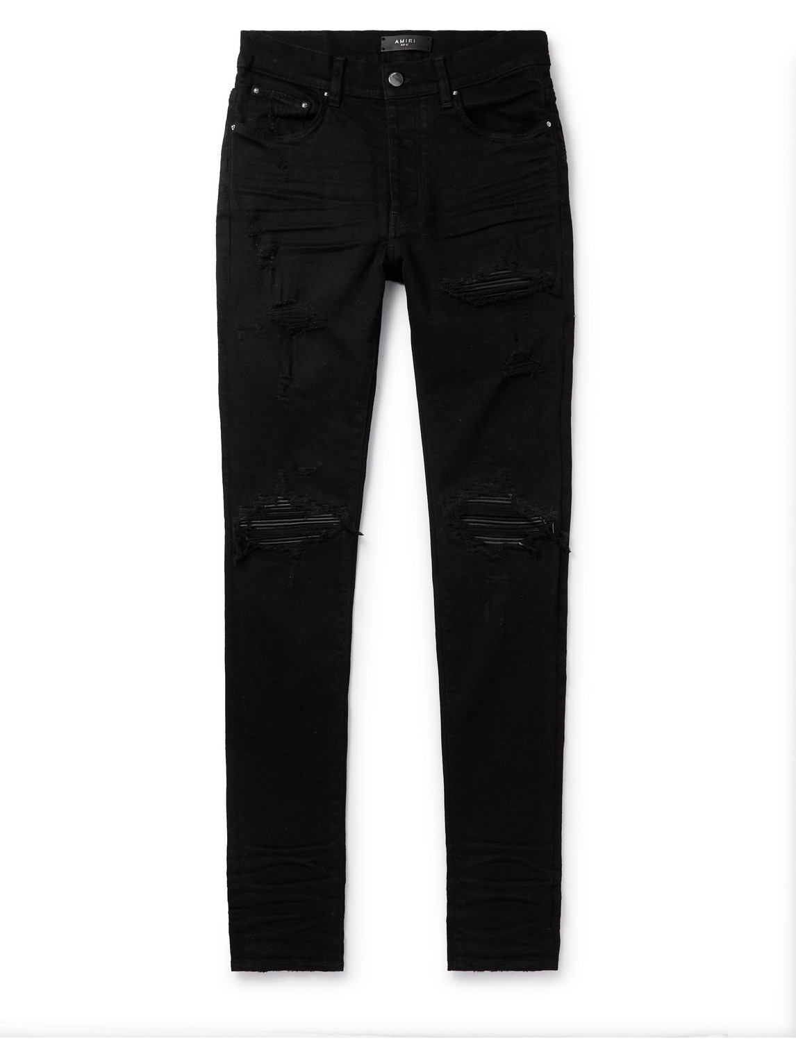 AMIRI - MX1 Skinny-Fit Leather-Panelled Distressed Jeans - Men - Black - UK/US 28 von AMIRI