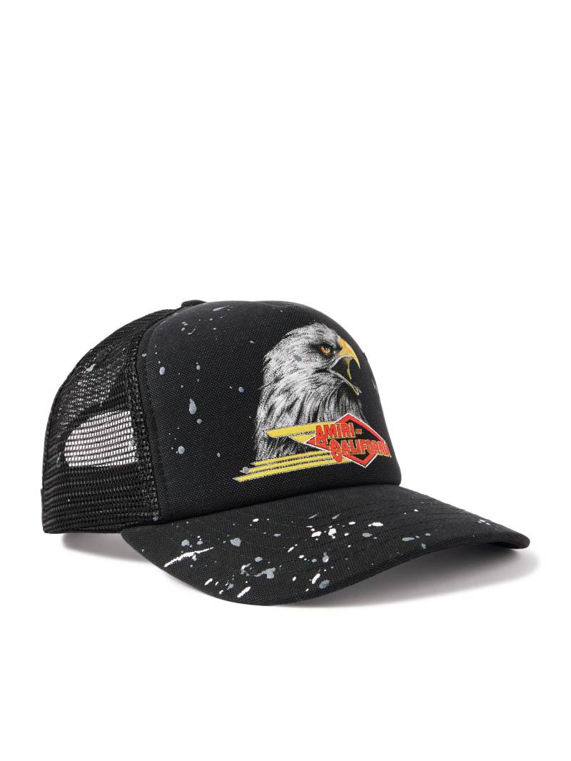 AMIRI - Paint-Splattered Printed Padded Cotton-Canvas and Mesh Trucker Cap - Men - Black von AMIRI
