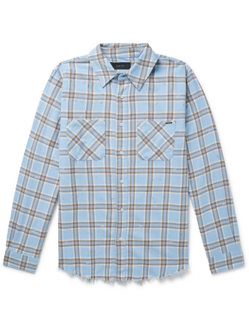 AMIRI - Shotgun Logo-Appliqued Distressed Checked Cotton-Flannel Shirt - Men - Blue - XXL von AMIRI