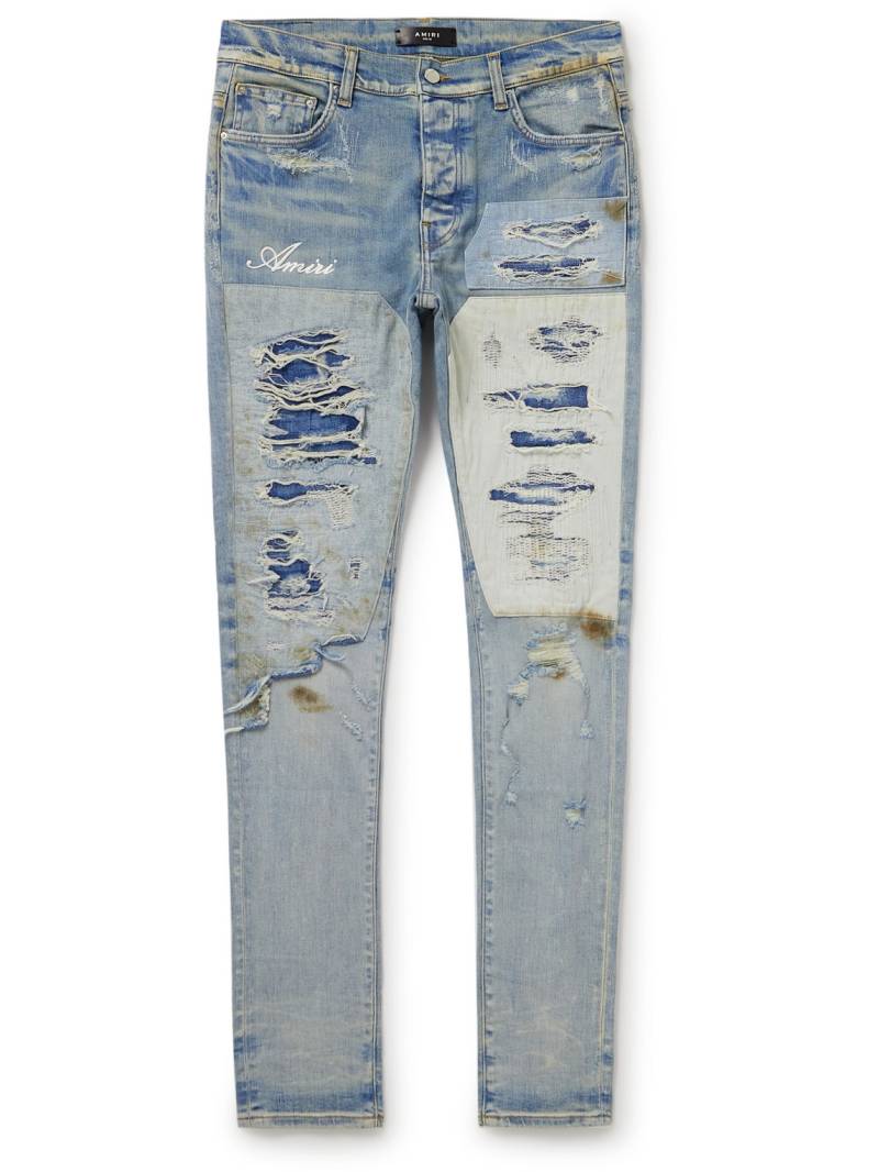 AMIRI - Skinny-Fit Logo-Embroidered Distressed Patchwork Jeans - Men - Blue - UK/US 29 von AMIRI