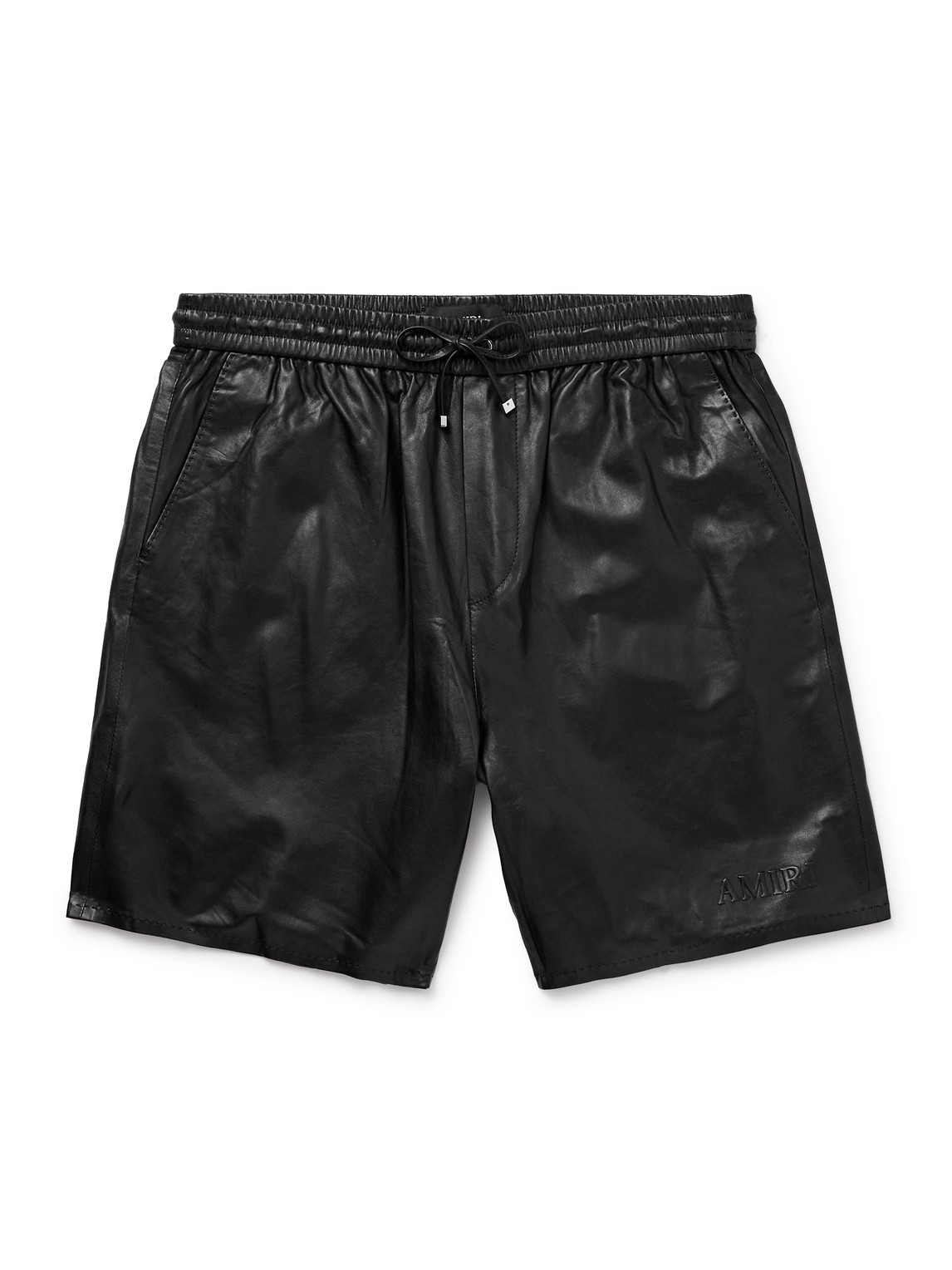 AMIRI - Straight-Leg Logo-Embossed Leather Drawstring Shorts - Men - Black - IT 48 von AMIRI